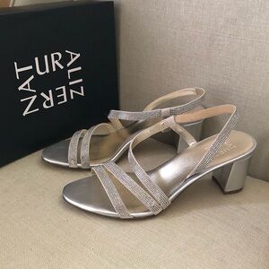 NATURALIZER Silver with Rhinestones Strap Heels Sandals Size 39 Wedding Evening